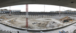 Vista panorámica del estado de las obras del Nuevo Estadio desde la grada superior